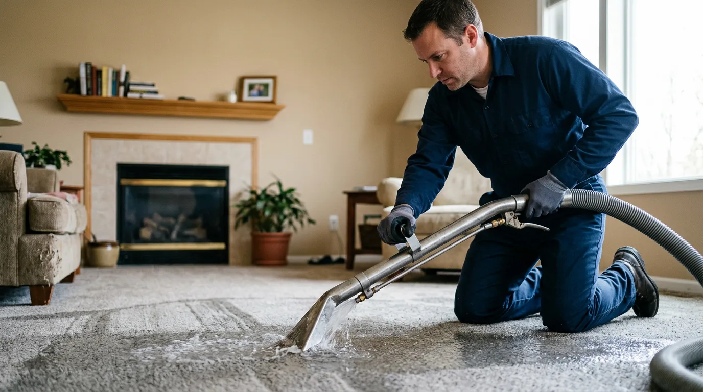 Water damage restoration technician working near Tipton, MO